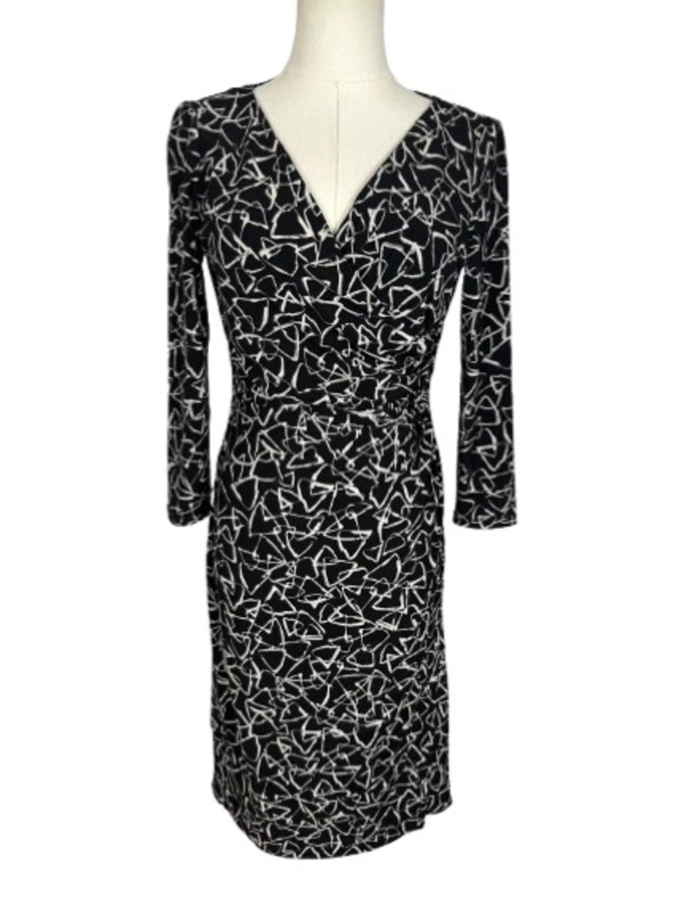 Ralph Lauren Black & White Abstract-Print Wrap Style Sheath Dress Size 4